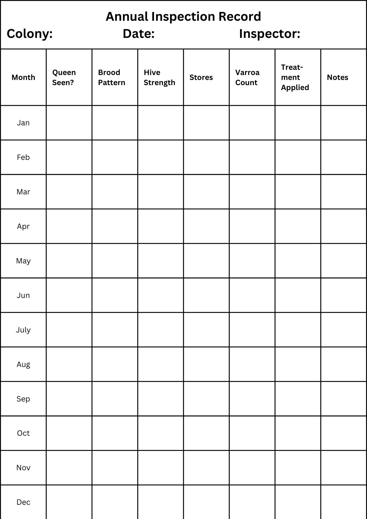 Free Hive Record Sheets