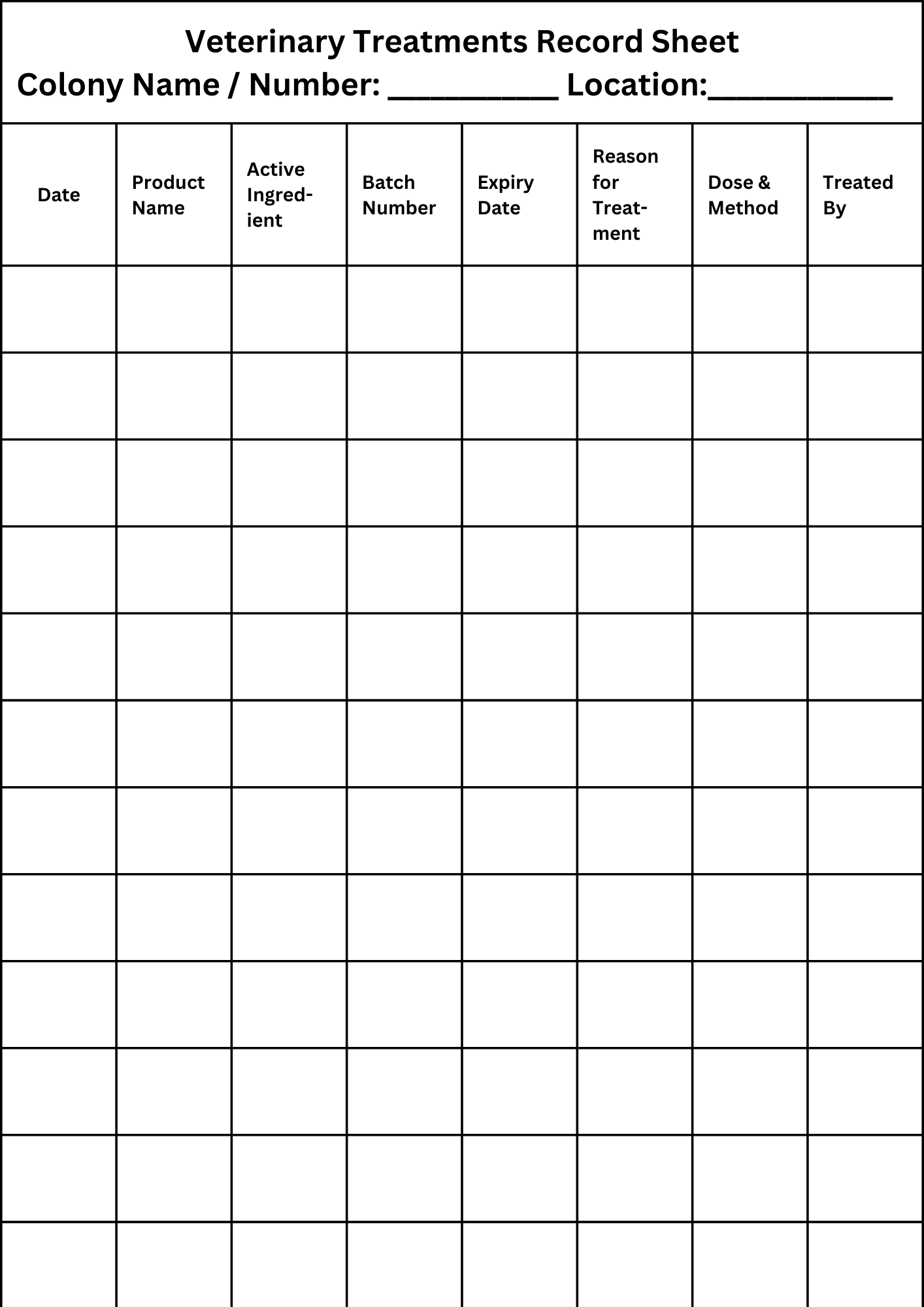 Free Hive Record Sheets