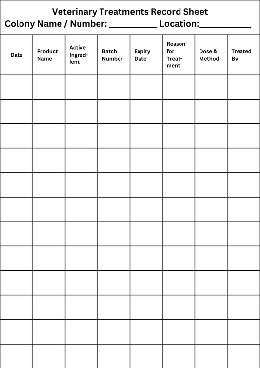 Free Hive Record Sheets