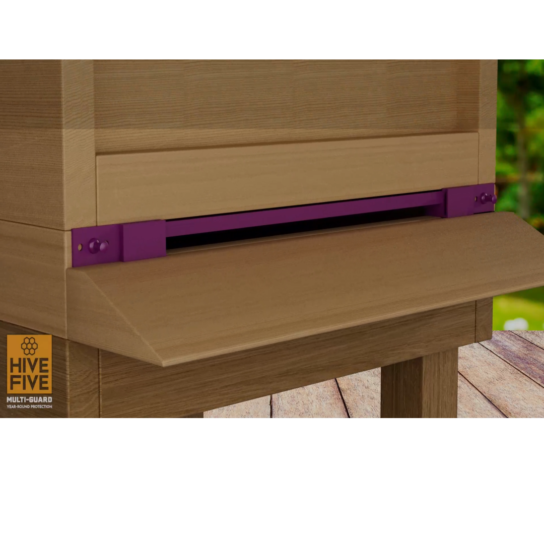 Hive-Five Multi-Guard fitted above a landing board - works with hives with a landing board too