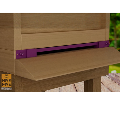 Hive-Five Multi-Guard fitted above a landing board - works with hives with a landing board too
